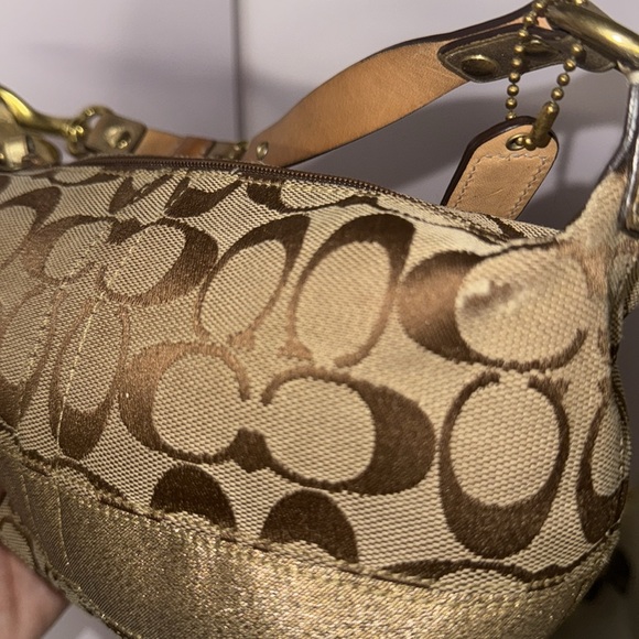 Vtg COACH signature canvas brown/gold fabric Y2K Demi mini bag 40024 - Picture 9 of 9
